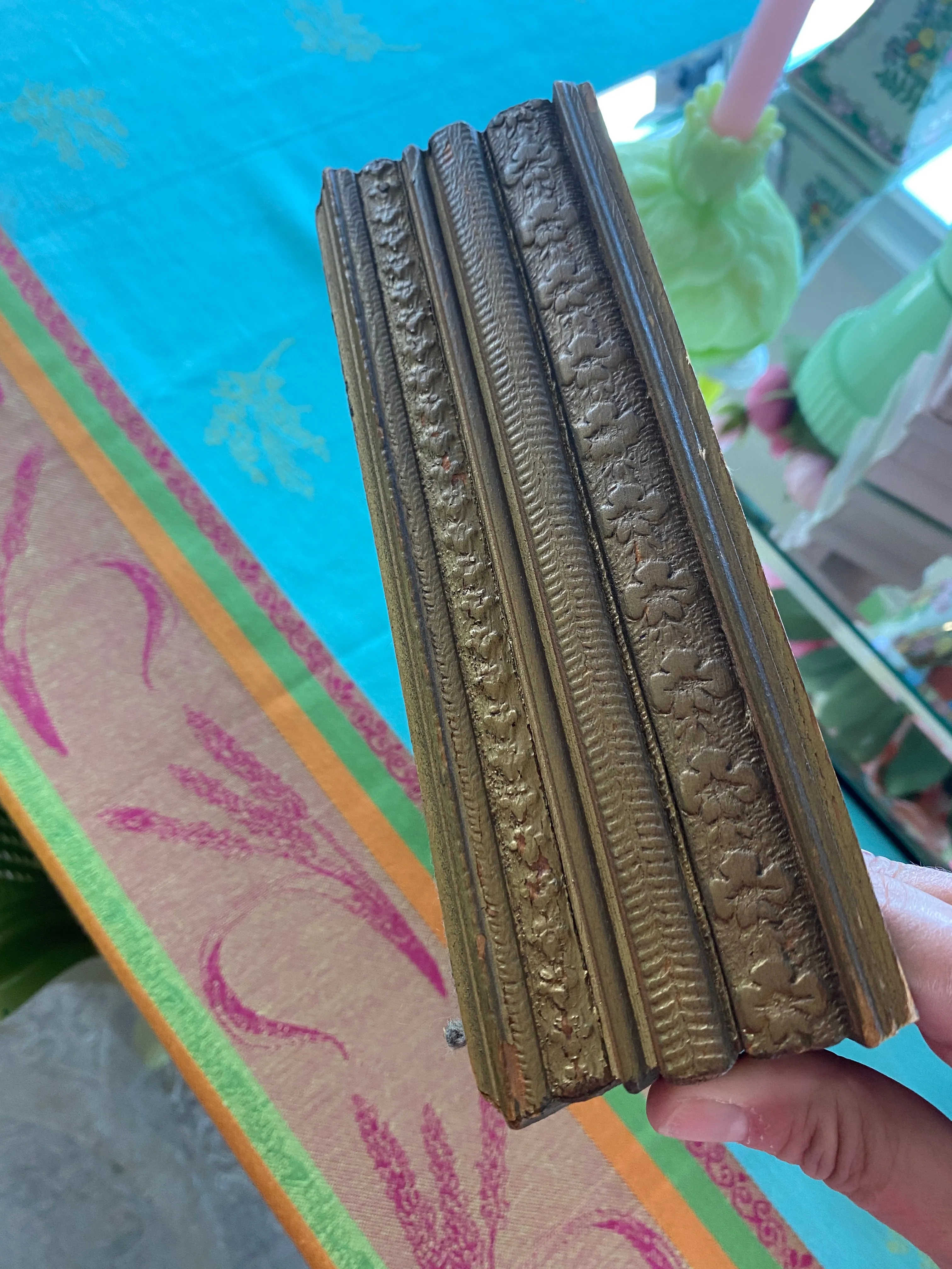 Antique Wooden French Mirror Jewelry Box With Artwork top