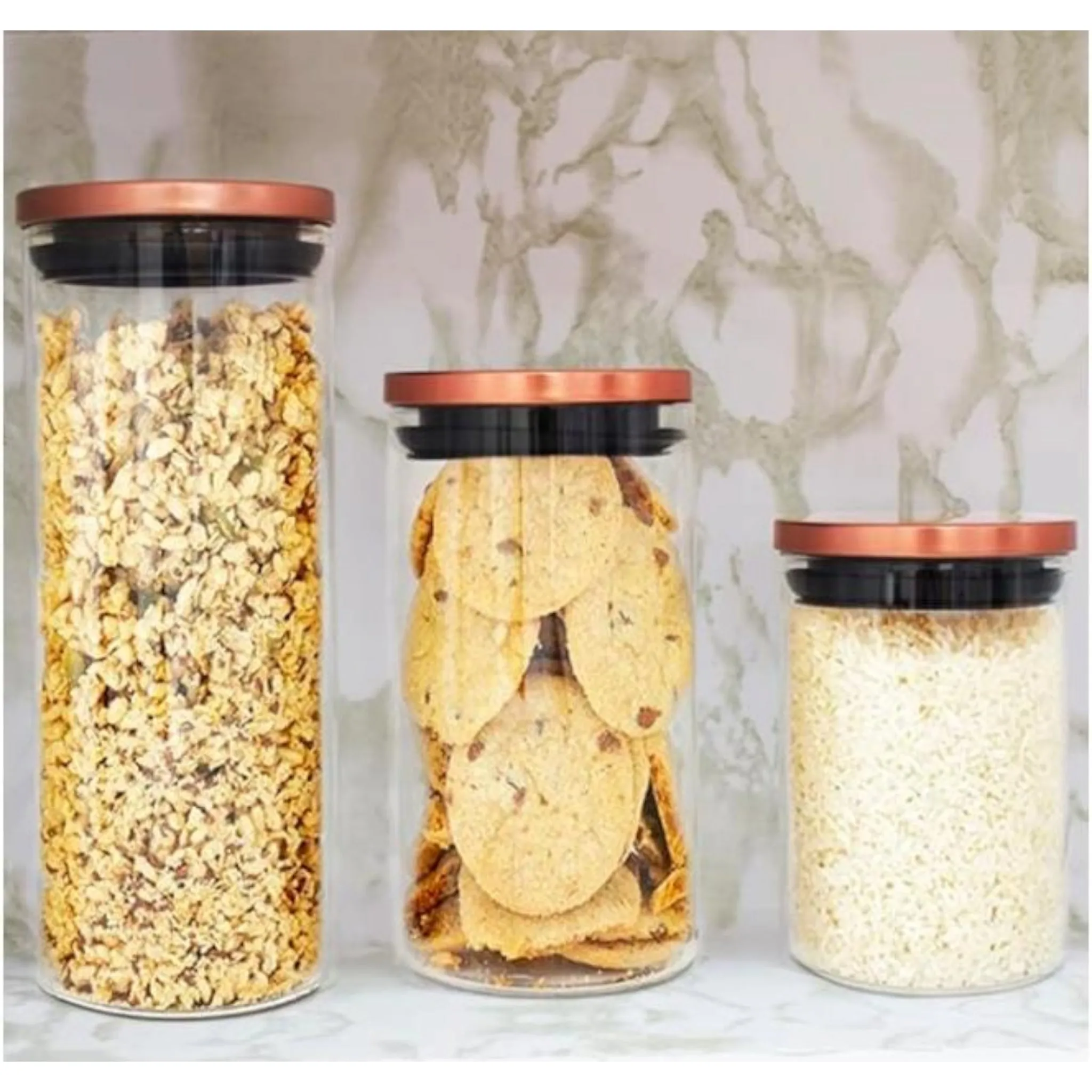 Aqua Glass Canister 750ml with Airtight Rose Gold Lid 27125