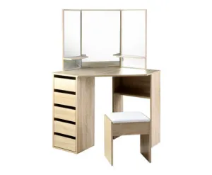 Artiss Dressing Table Stool Set Corner 5 Drawers Oak