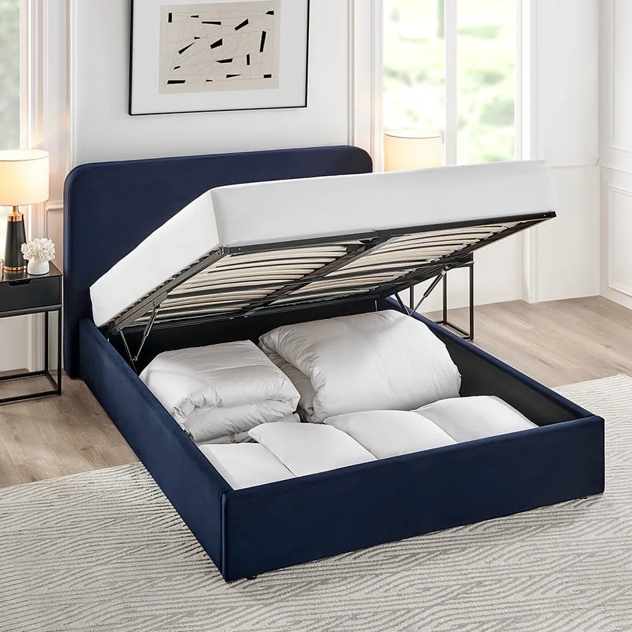 Ascot Ottoman Storage Bed - Dark Navy