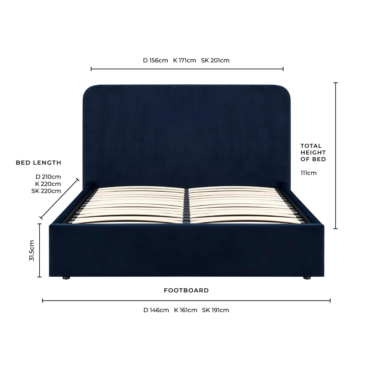 Ascot Ottoman Storage Bed - Dark Navy