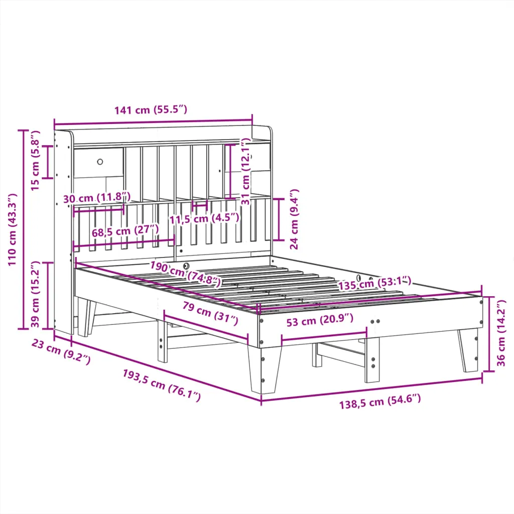 Bed Frame without Mattress White 135x190 cm Solid Wood Pine