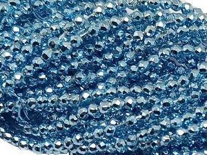 Blue Metallic Spherical Faceted Glass Crystal Beads