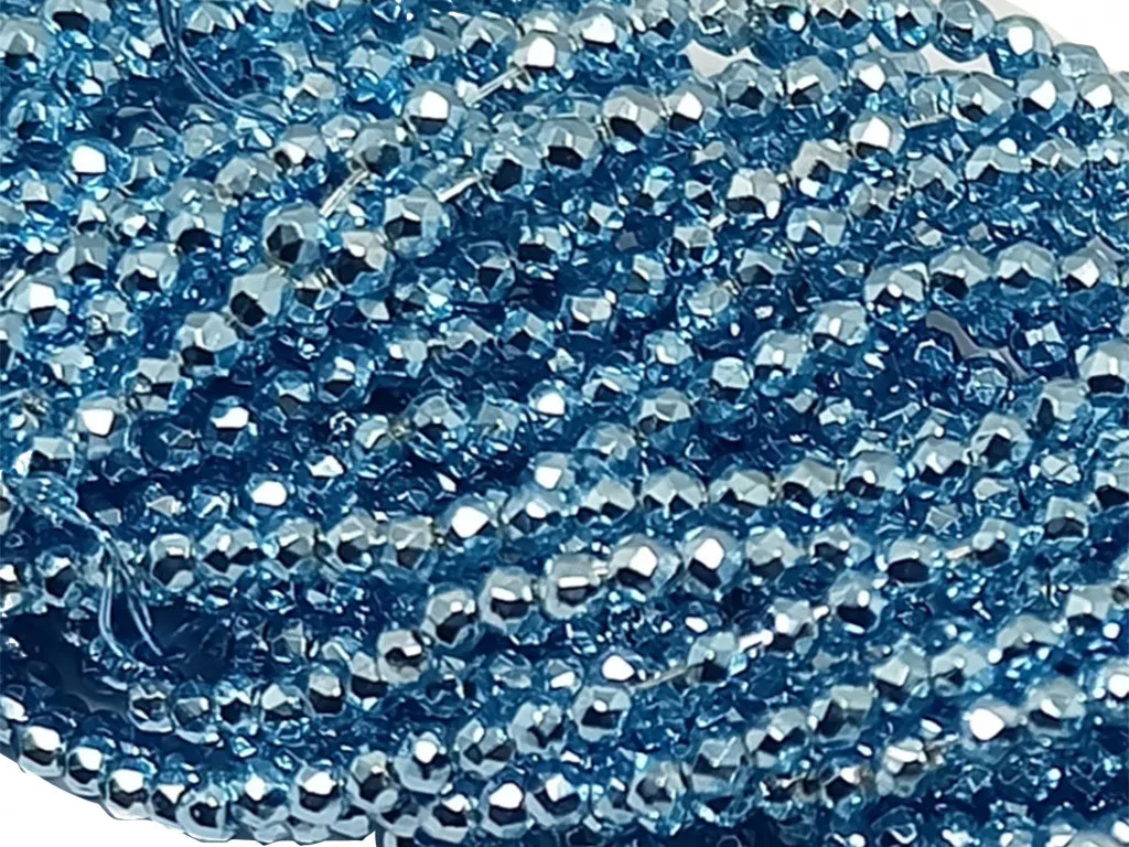 Blue Metallic Spherical Faceted Glass Crystal Beads