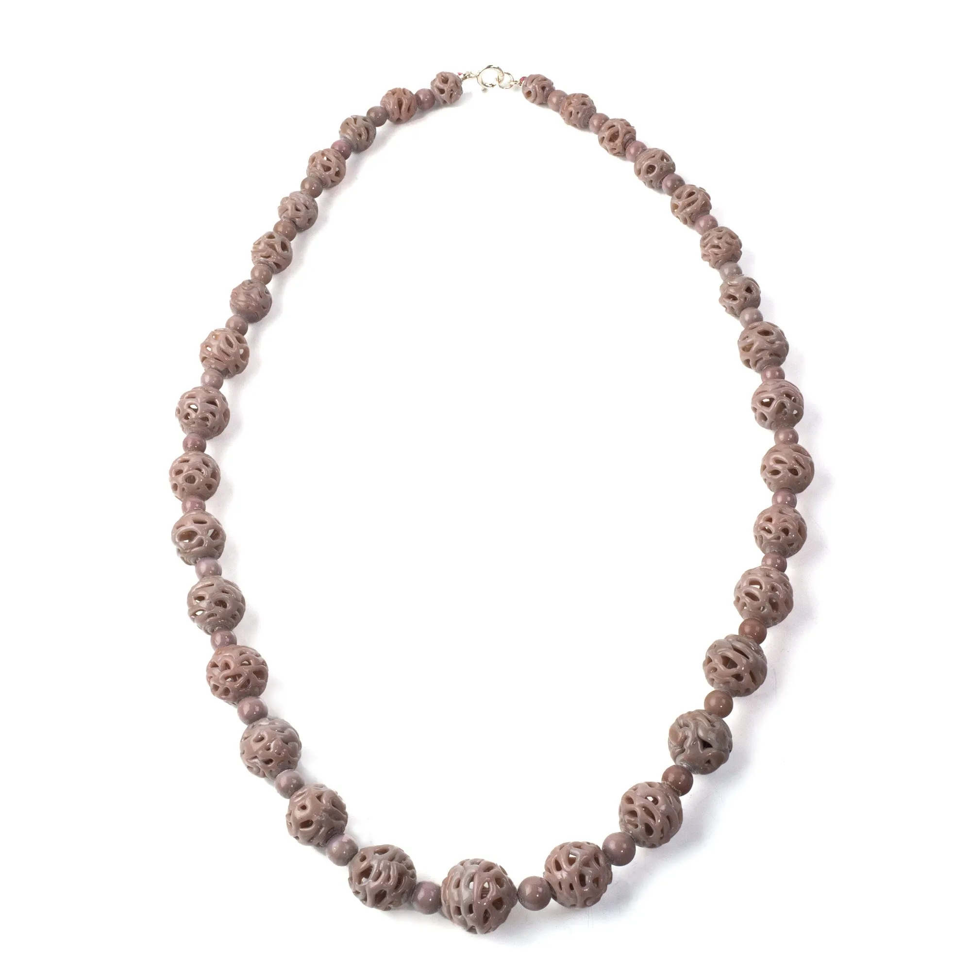 Bohemian spun lavender glass necklace, with lampwork beads. 24 inches. j-nlbd1254