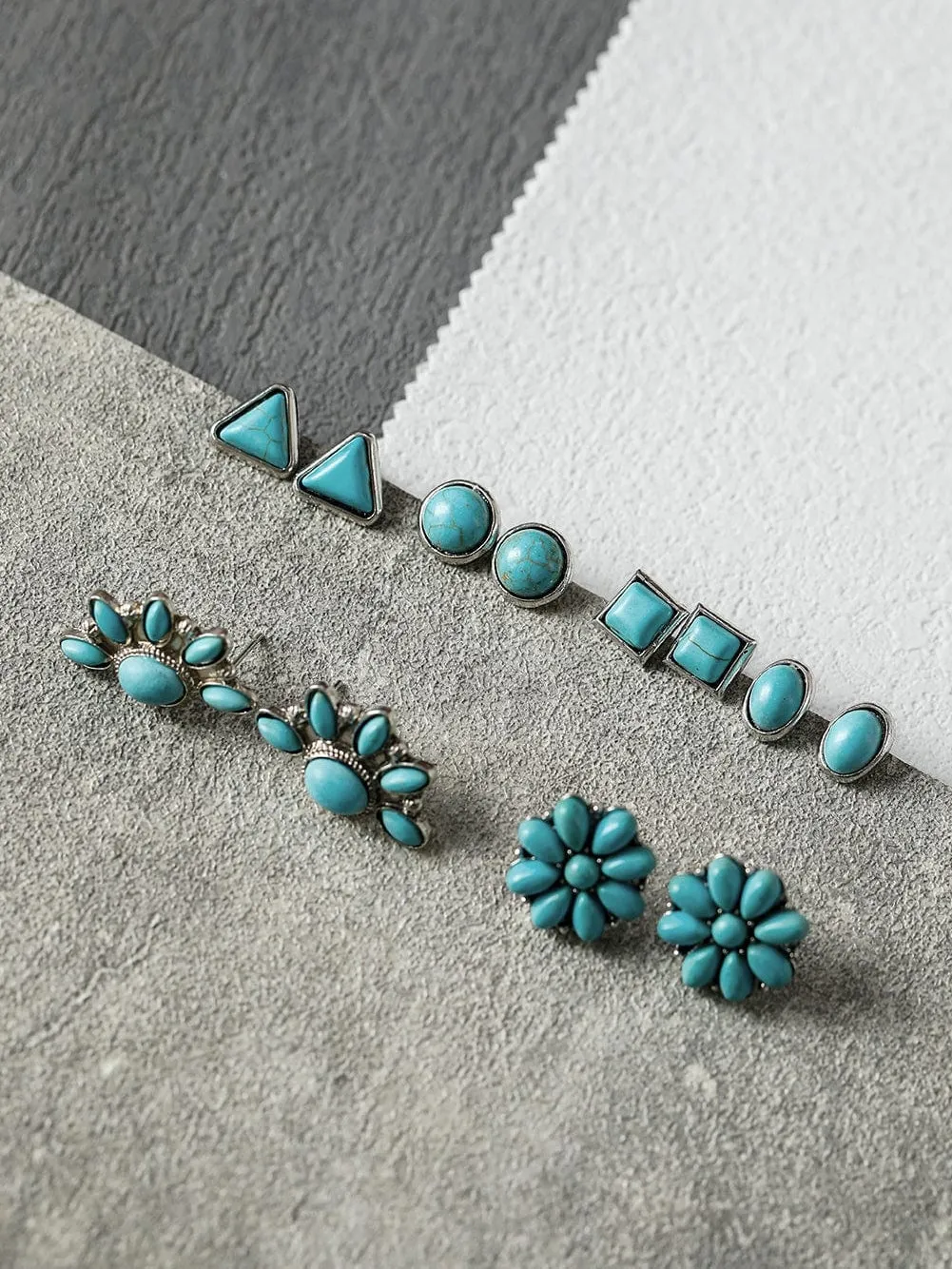Bohemian Turquoise Vintage Earrings Collection with 6 Pairs