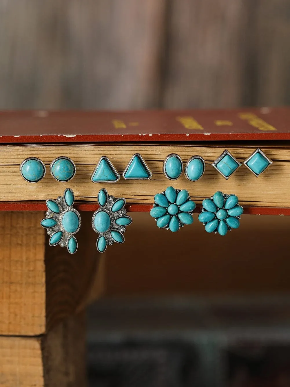 Bohemian Turquoise Vintage Earrings Collection with 6 Pairs