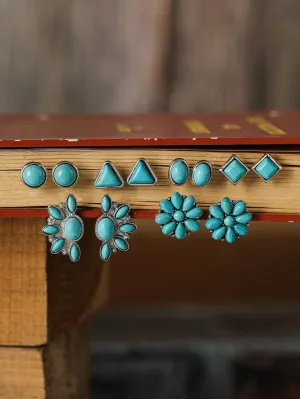 Bohemian Turquoise Vintage Earrings Collection with 6 Pairs