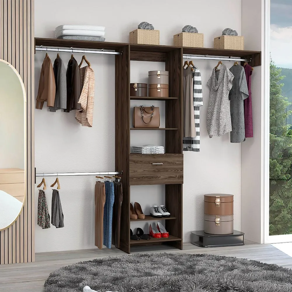 Brisk Closet System - One Drawer, Three Metal Rods, Five Open Shelves