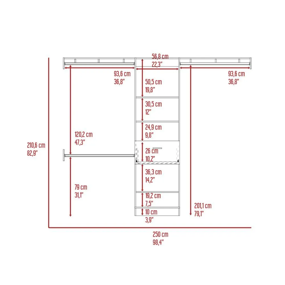 Brisk Closet System - One Drawer, Three Metal Rods, Five Open Shelves