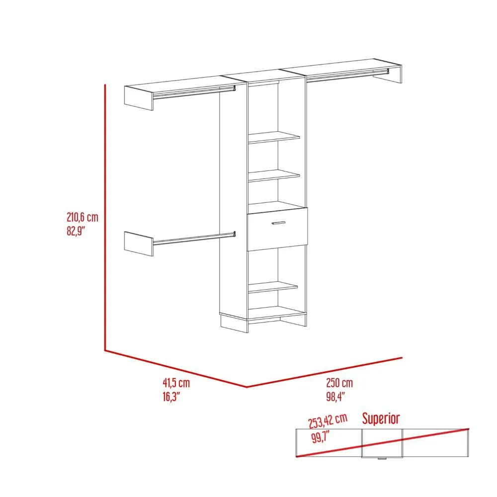 Brisk Closet System - One Drawer, Three Metal Rods, Five Open Shelves
