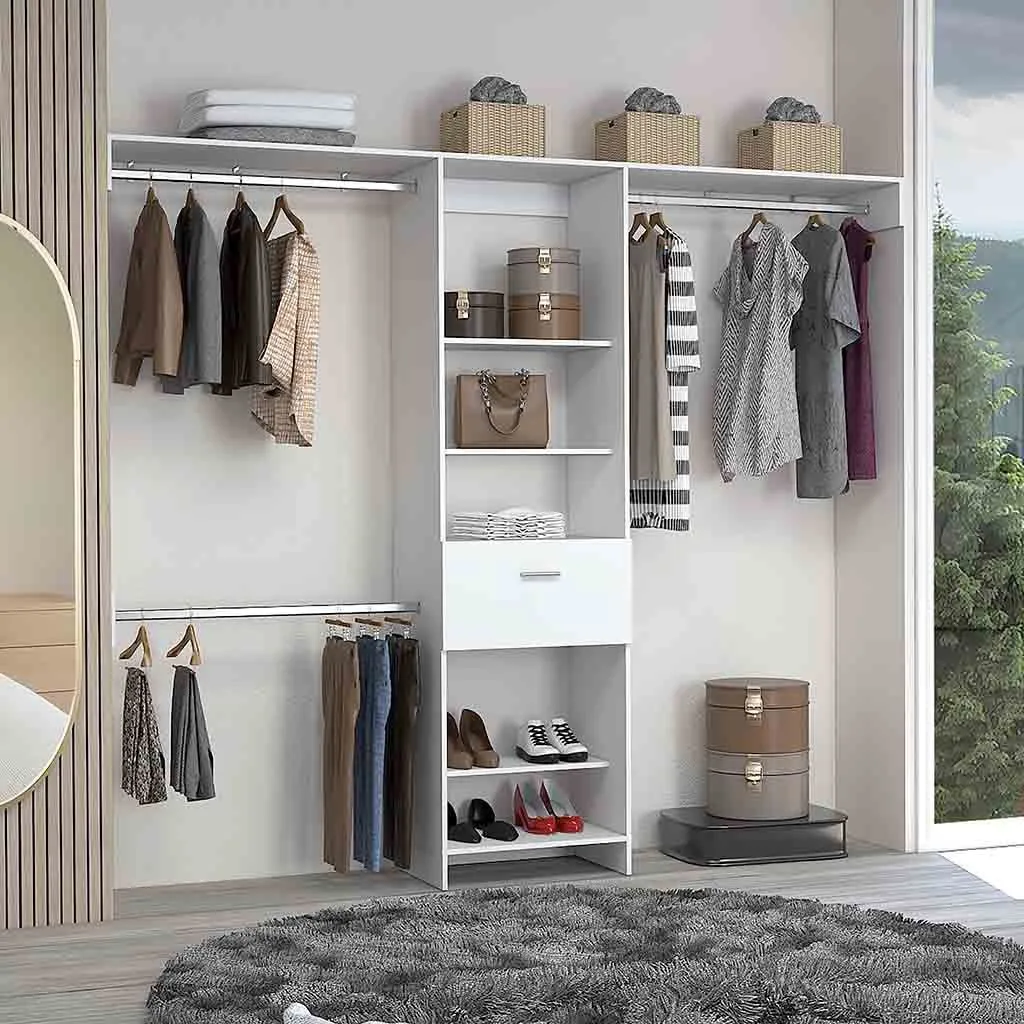 Brisk Closet System - One Drawer, Three Metal Rods, Five Open Shelves
