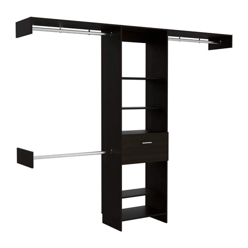 Brisk Closet System - One Drawer, Three Metal Rods, Five Open Shelves