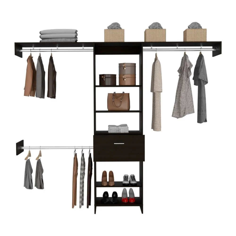 Brisk Closet System - One Drawer, Three Metal Rods, Five Open Shelves