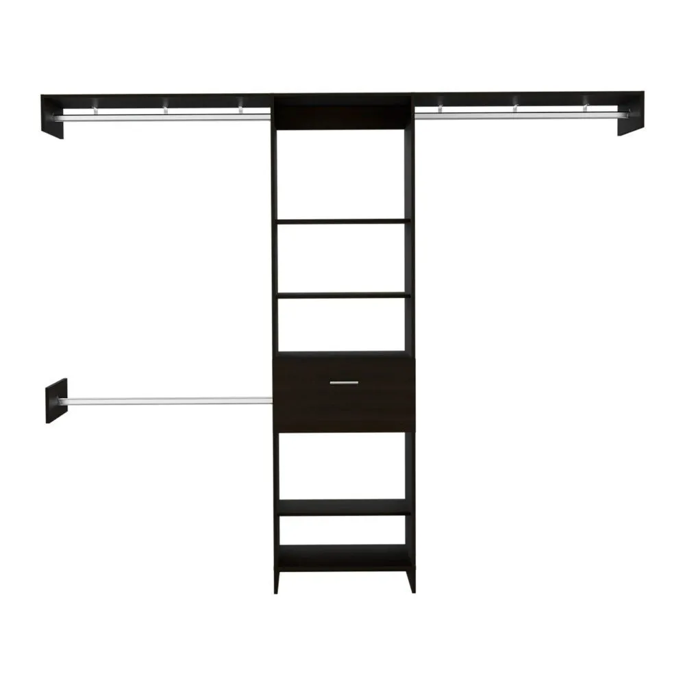 Brisk Closet System - One Drawer, Three Metal Rods, Five Open Shelves