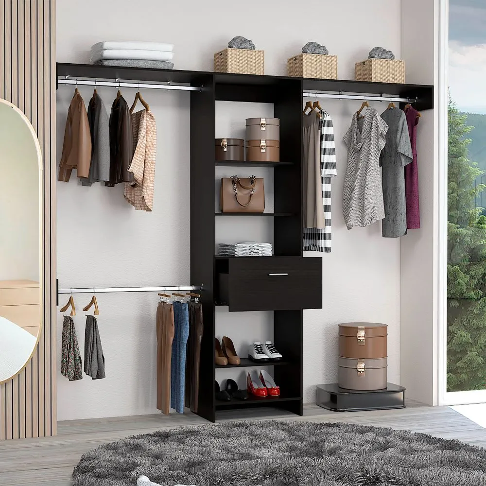 Brisk Closet System - One Drawer, Three Metal Rods, Five Open Shelves