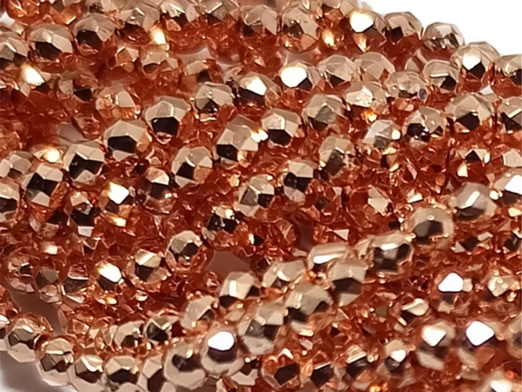 Brown Metallic Spherical Faceted Glass Crystal Beads