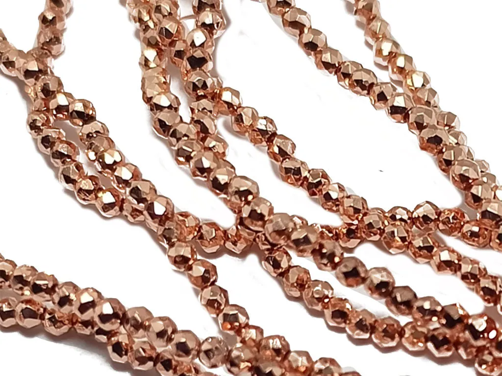 Brown Metallic Spherical Faceted Glass Crystal Beads