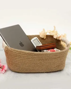 Camelia Plain Reactangle jute Cotton Basket With Side Handles