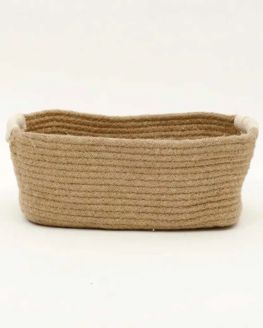 Camelia Plain Reactangle jute Cotton Basket With Side Handles