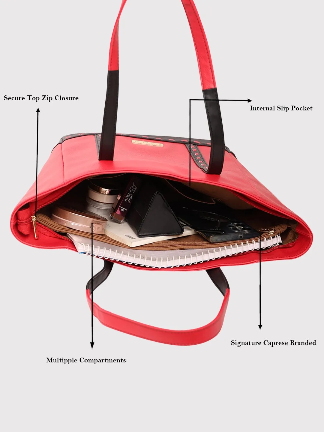 Caprese Lucca Tote Medium Solid Women'S Office Handbag Red