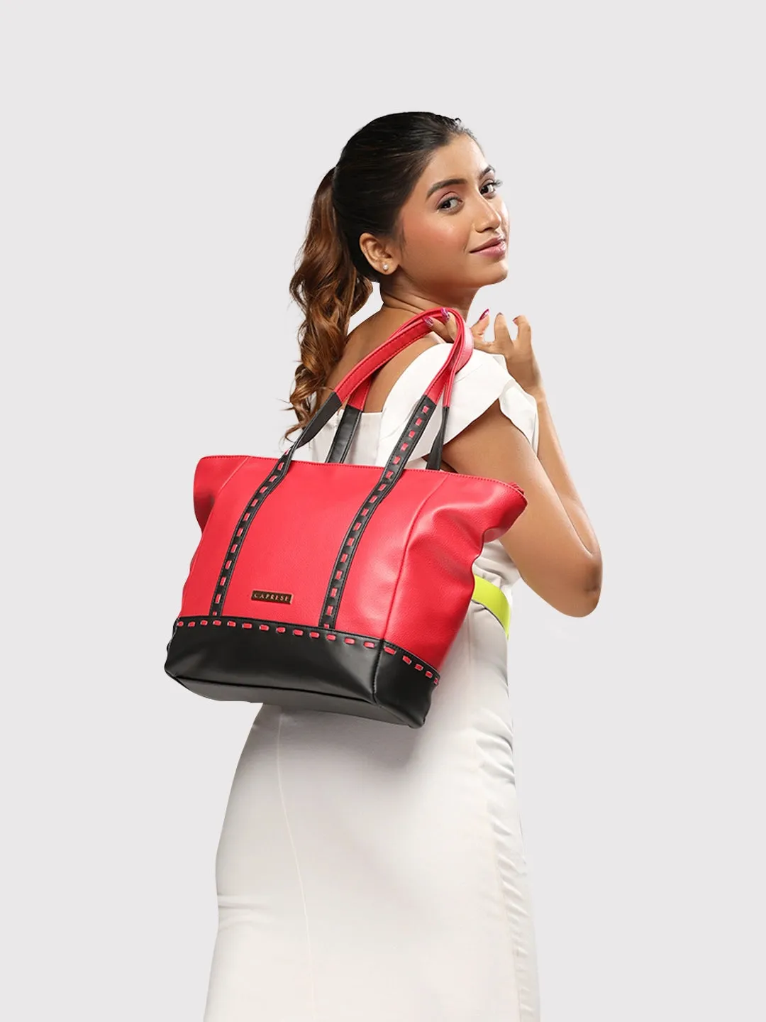 Caprese Lucca Tote Medium Solid Women'S Office Handbag Red