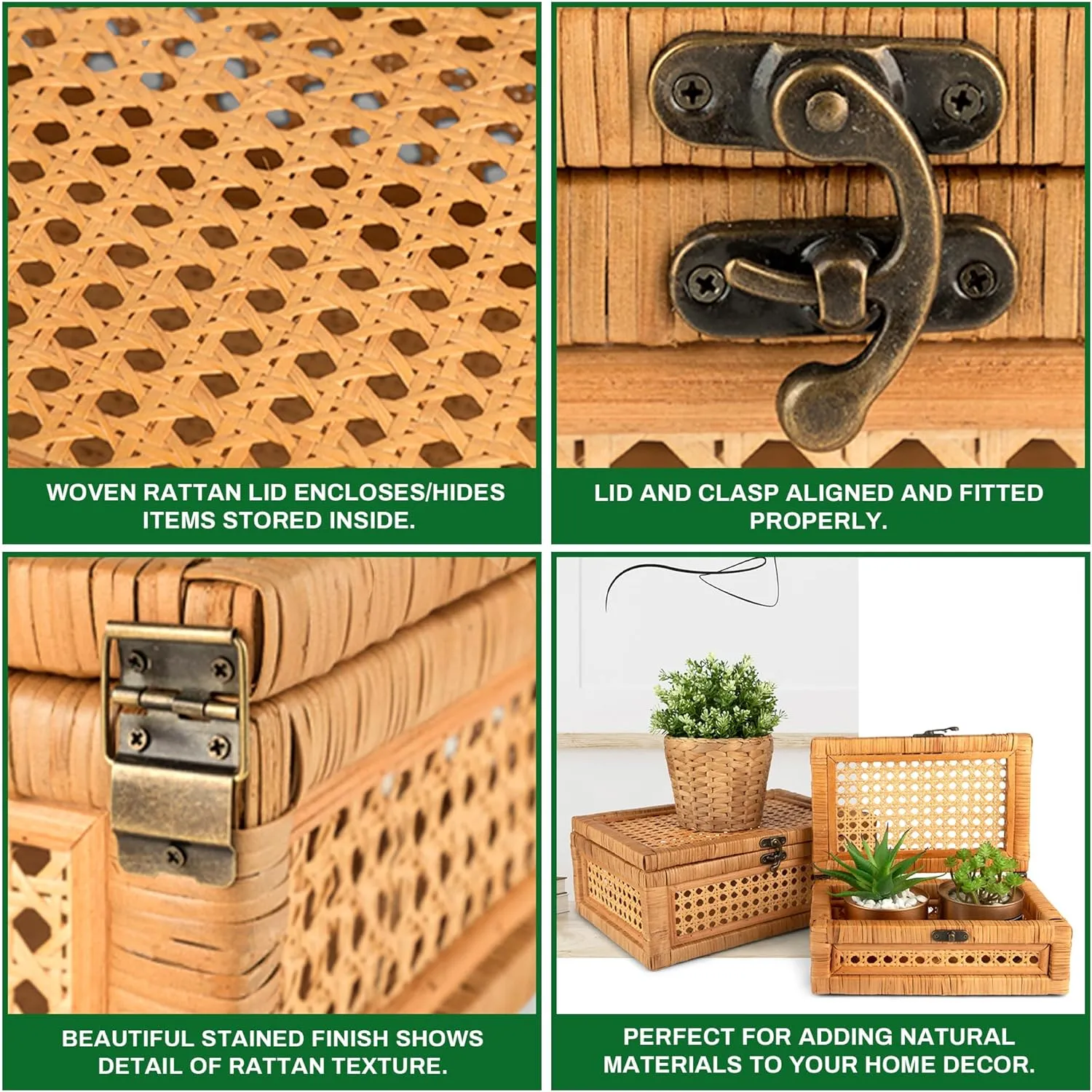 Casallura: Stackable Handcrafted Rattan and Cane Rectangular Display Boxes (Set of 2)
