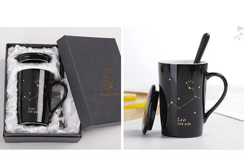 Celestial Chic: Luxurious Gold-Trimmed Zodiac Coffee Mug