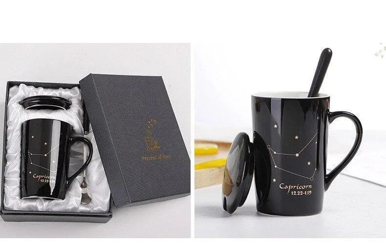 Celestial Chic: Luxurious Gold-Trimmed Zodiac Coffee Mug