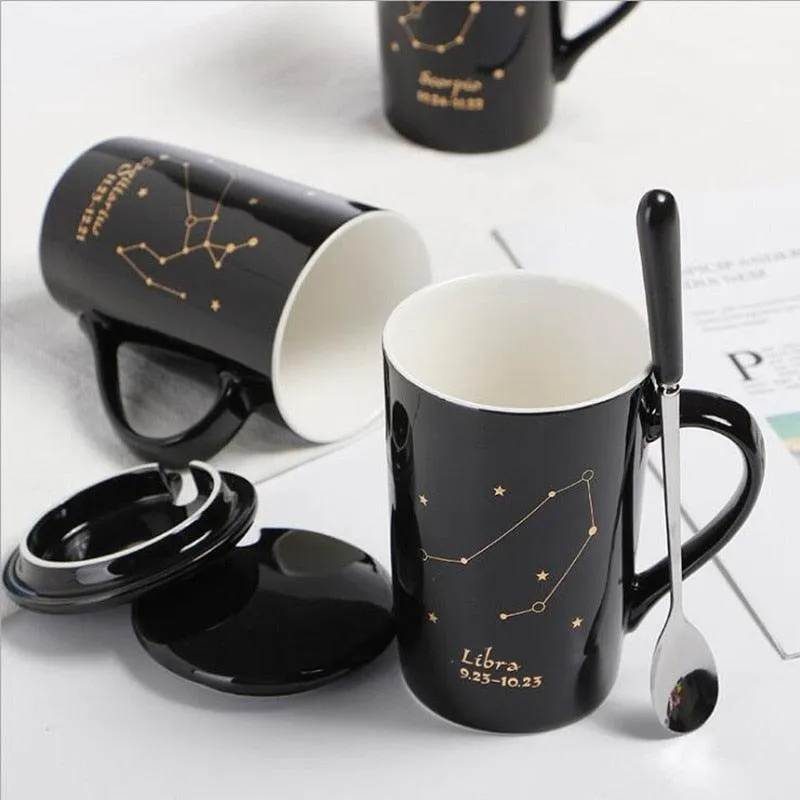 Celestial Chic: Luxurious Gold-Trimmed Zodiac Coffee Mug