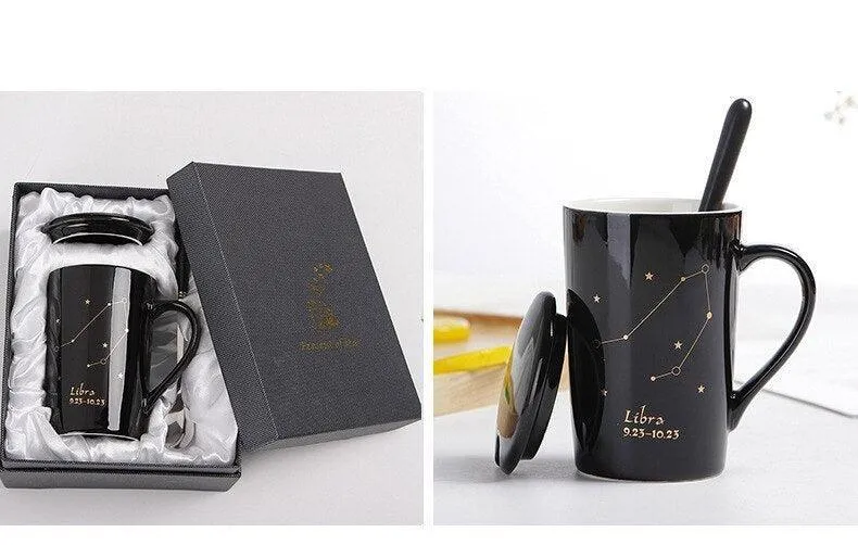 Celestial Chic: Luxurious Gold-Trimmed Zodiac Coffee Mug