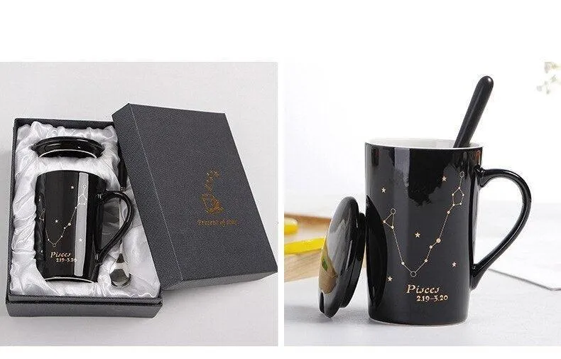 Celestial Chic: Luxurious Gold-Trimmed Zodiac Coffee Mug