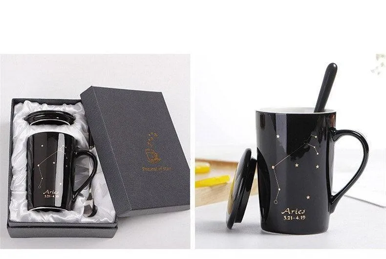 Celestial Chic: Luxurious Gold-Trimmed Zodiac Coffee Mug