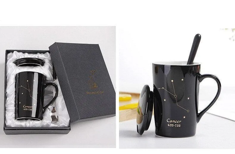 Celestial Chic: Luxurious Gold-Trimmed Zodiac Coffee Mug