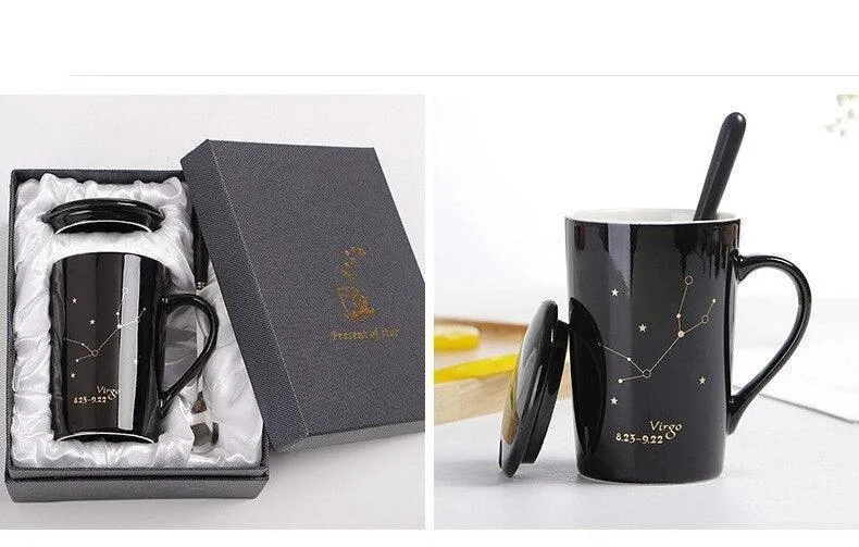 Celestial Chic: Luxurious Gold-Trimmed Zodiac Coffee Mug