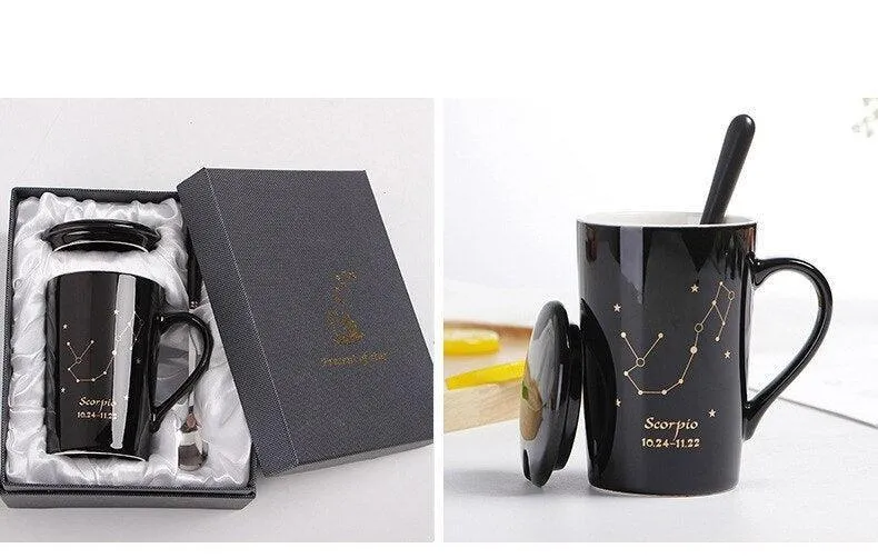 Celestial Chic: Luxurious Gold-Trimmed Zodiac Coffee Mug