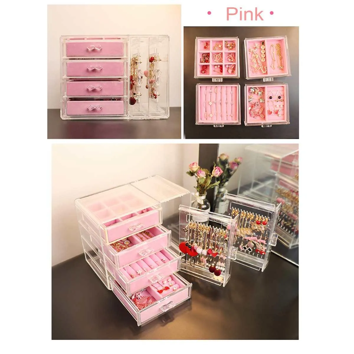 Chic Acrylic Jewelry Storage Box with Drawer Compartments and Earring Holder Display
