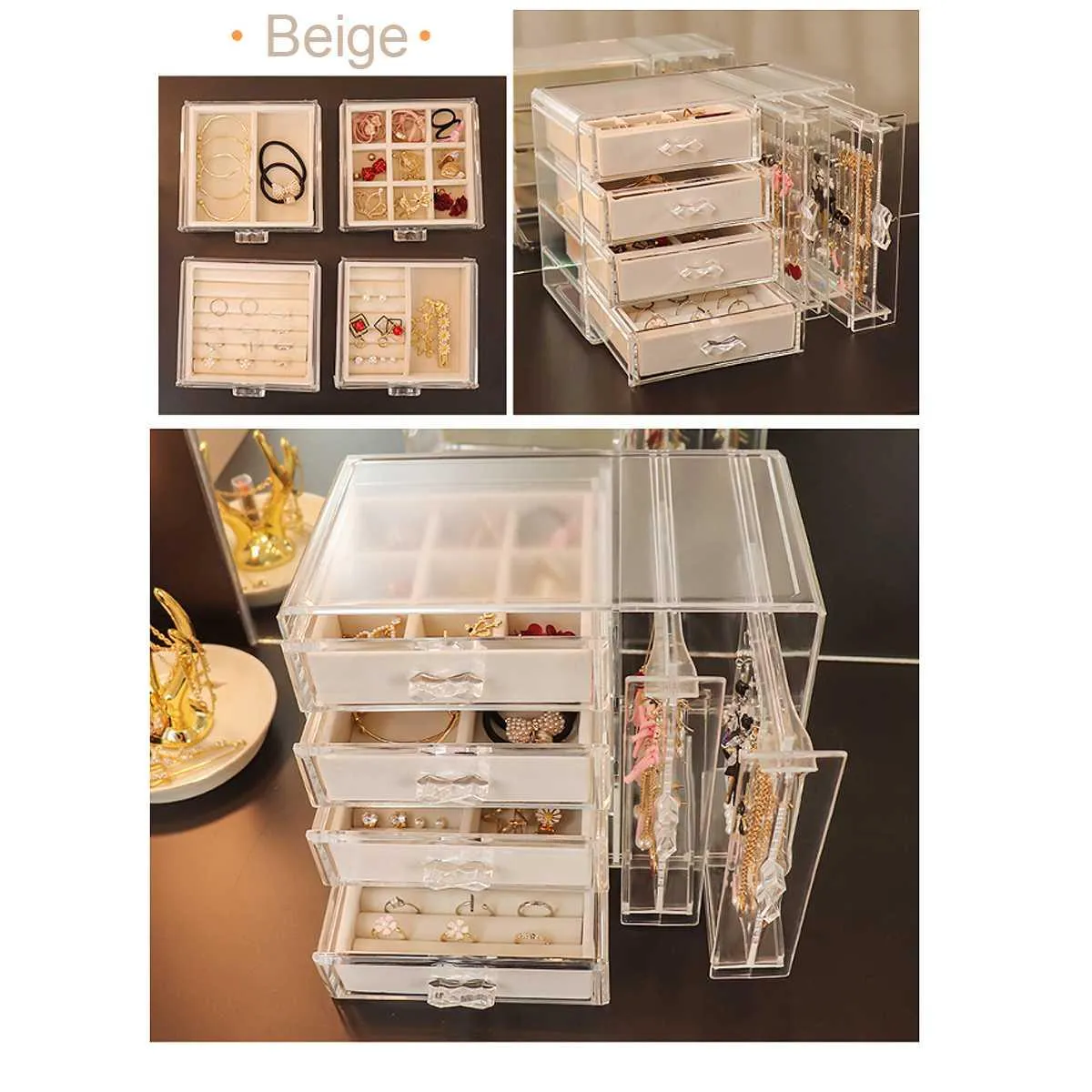 Chic Acrylic Jewelry Storage Box with Drawer Compartments and Earring Holder Display