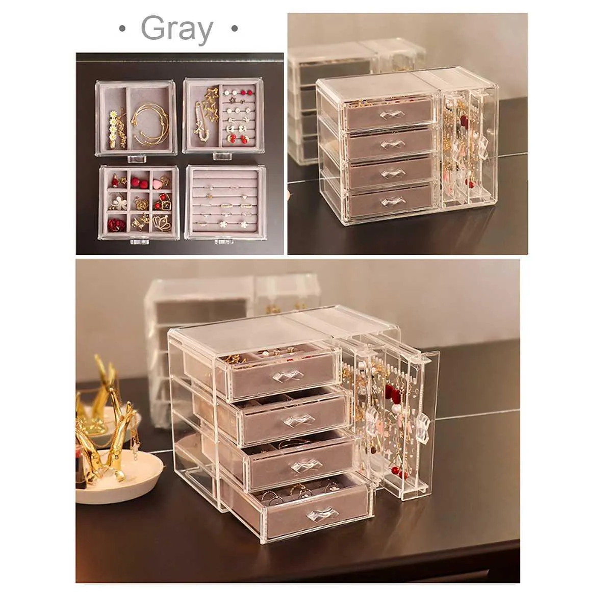 Chic Acrylic Jewelry Storage Box with Drawer Compartments and Earring Holder Display