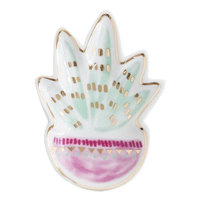 Chic Botanical Ceramic Jewelry Storage Tray with Whimsical Designs