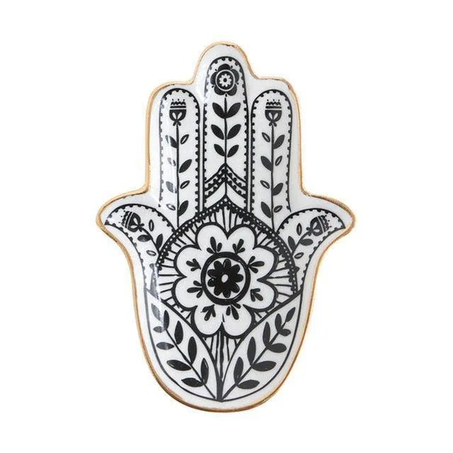 Chic Botanical Ceramic Jewelry Storage Tray with Whimsical Designs