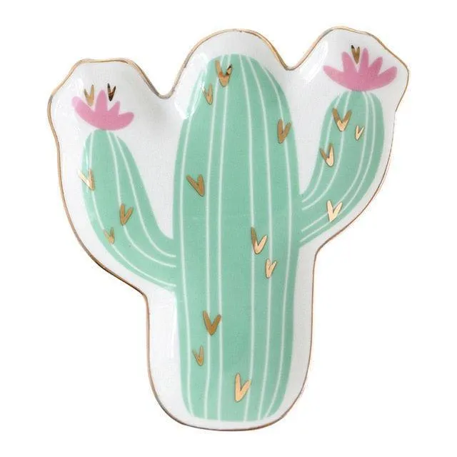 Chic Botanical Ceramic Jewelry Storage Tray with Whimsical Designs