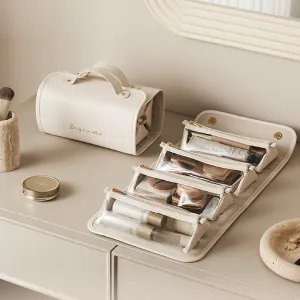 Chic Makeup Bag - Foldable - Portable For Travel - Beige - Brown