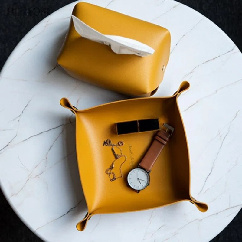 Chic PU Leather Desktop Storage Tray for Stylish Home Organization