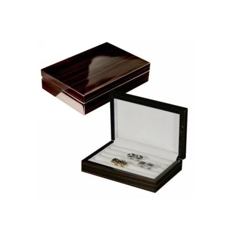 Classical Luxury Style Ebony Lacquer Wooden Cufflink / Ring Storage Case