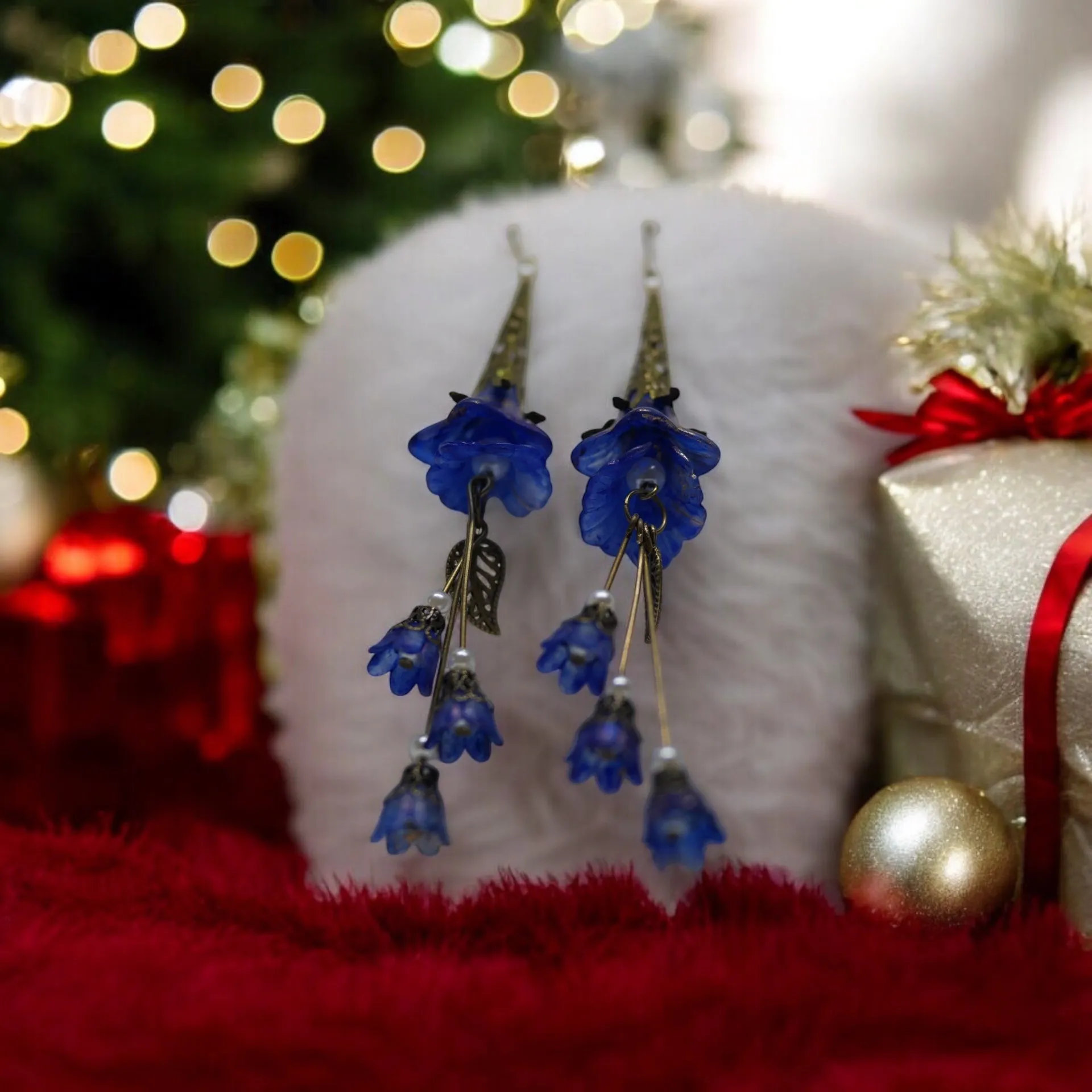 Copper Blue Deluxe Edition Blue Long Tassel Bohemian Bloom Earrings
