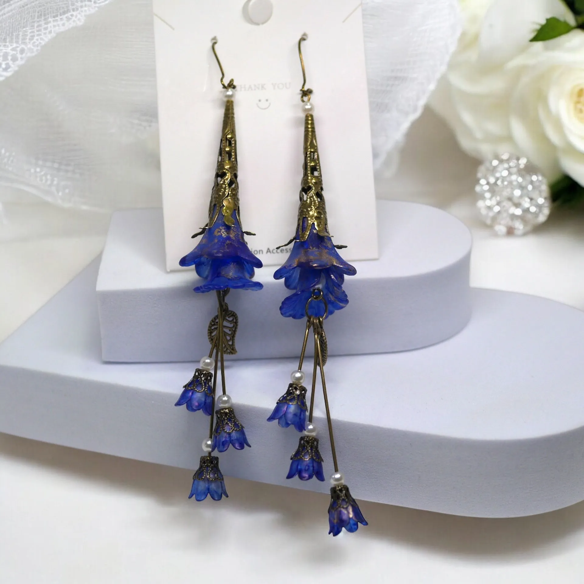 Copper Blue Deluxe Edition Blue Long Tassel Bohemian Bloom Earrings