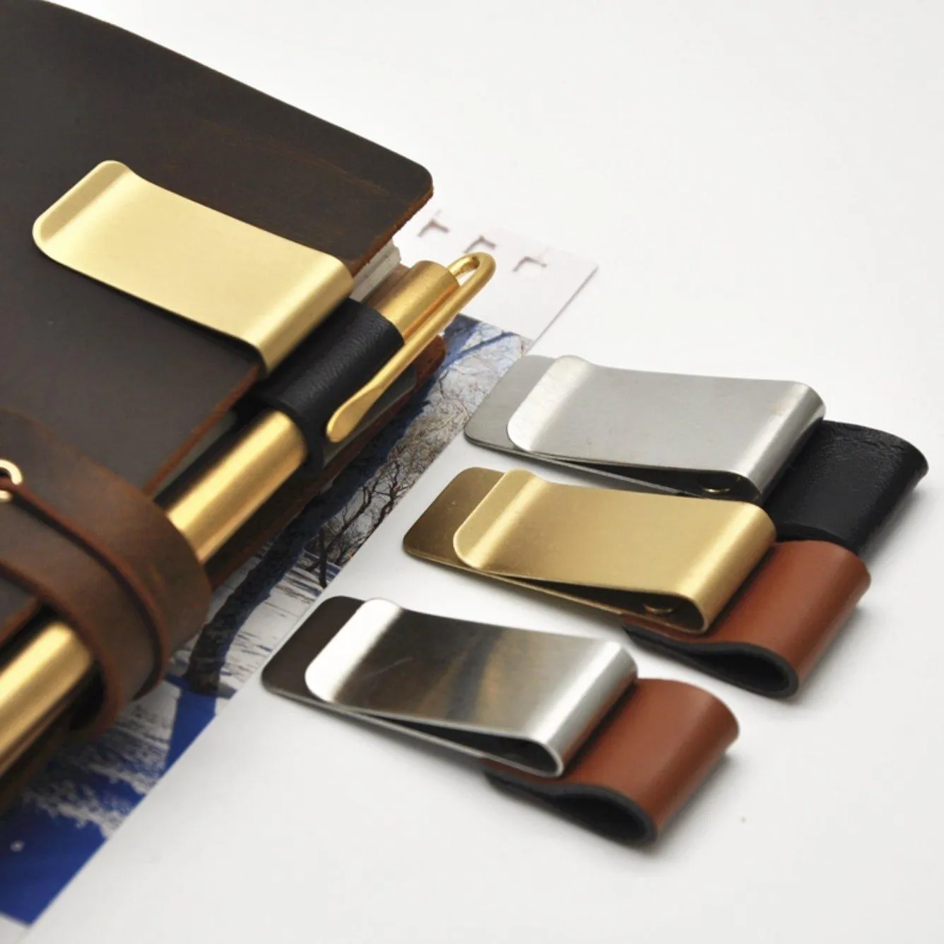 Creative Stationery Travel Outing Meeting Suitable for Notebook Accessories Metal Pen Clip Handbook Pen Clip Loose-leaf Notepad Bill Clip Texture Storage Clip
