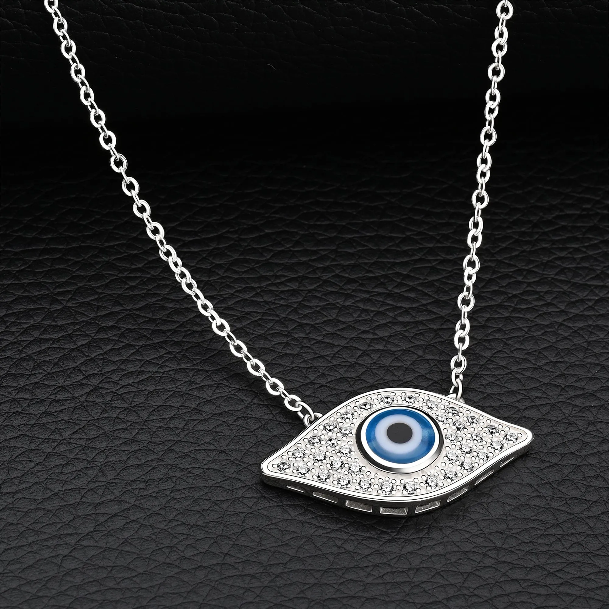 CZ Evil Eye Necklace Sterling Silver with Blue Evil Eye Bead