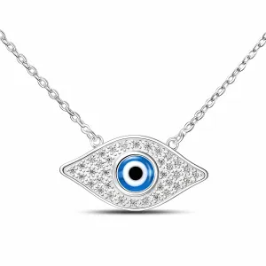CZ Evil Eye Necklace Sterling Silver with Blue Evil Eye Bead